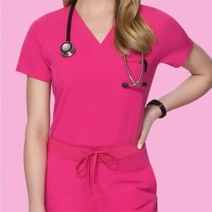 Mandala Women's One Pocket Scrub Top Shocking Neon Pink Size M EUC